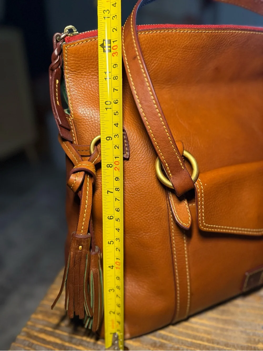 Dooney & Bourke Florentine Leather The Smith Satchel Bag , Tassels, Red Lining - Picture 7 of 15